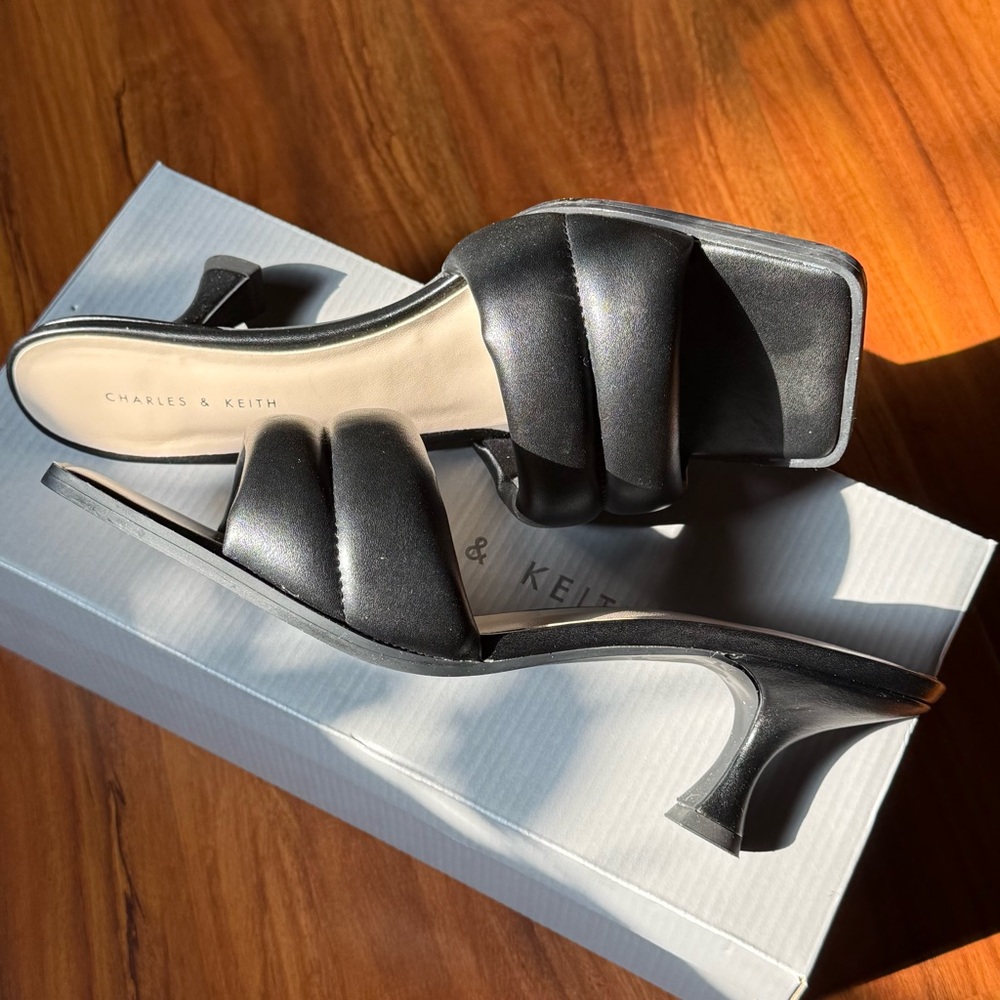 Charles & Keith Square Toe Black Kitten Heels